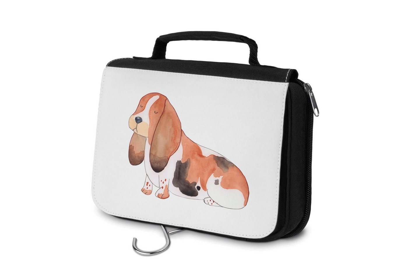 Mr. & Mrs. Panda Kulturbeutel Hund Basset Hound - Weiß - Geschenk, Herren, Sprüche, Kulturtasche, H (1-tlg), Mehrere Fächer von Mr. & Mrs. Panda