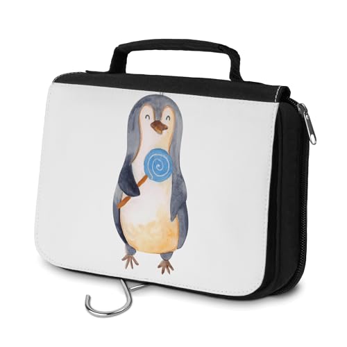 Mr. & Mrs. Panda Kulturbeutel Pinguin Lolli - Geschenk, Spruch, Zum Aufhängen, Pinguine, Waschtasche, Kosmetiktasche, Herren, Süßigkeiten, niedlich, von Mr. & Mrs. Panda