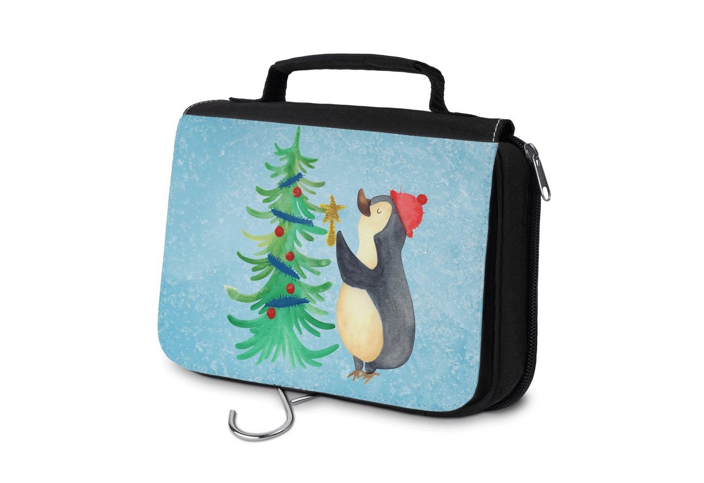 Mr. & Mrs. Panda Kulturbeutel Pinguin Weihnachtsbaum - Eisblau - Geschenk, Kulturtasche, Damen, Nik (1-tlg), Wasserabweisend von Mr. & Mrs. Panda