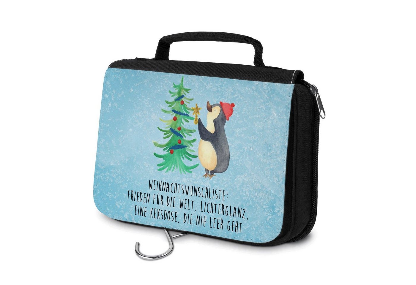 Mr. & Mrs. Panda Kulturbeutel Pinguin Weihnachtsbaum - Eisblau - Geschenk, Waschtasche, Damen, Weih (1-tlg), Mehrere Fächer von Mr. & Mrs. Panda