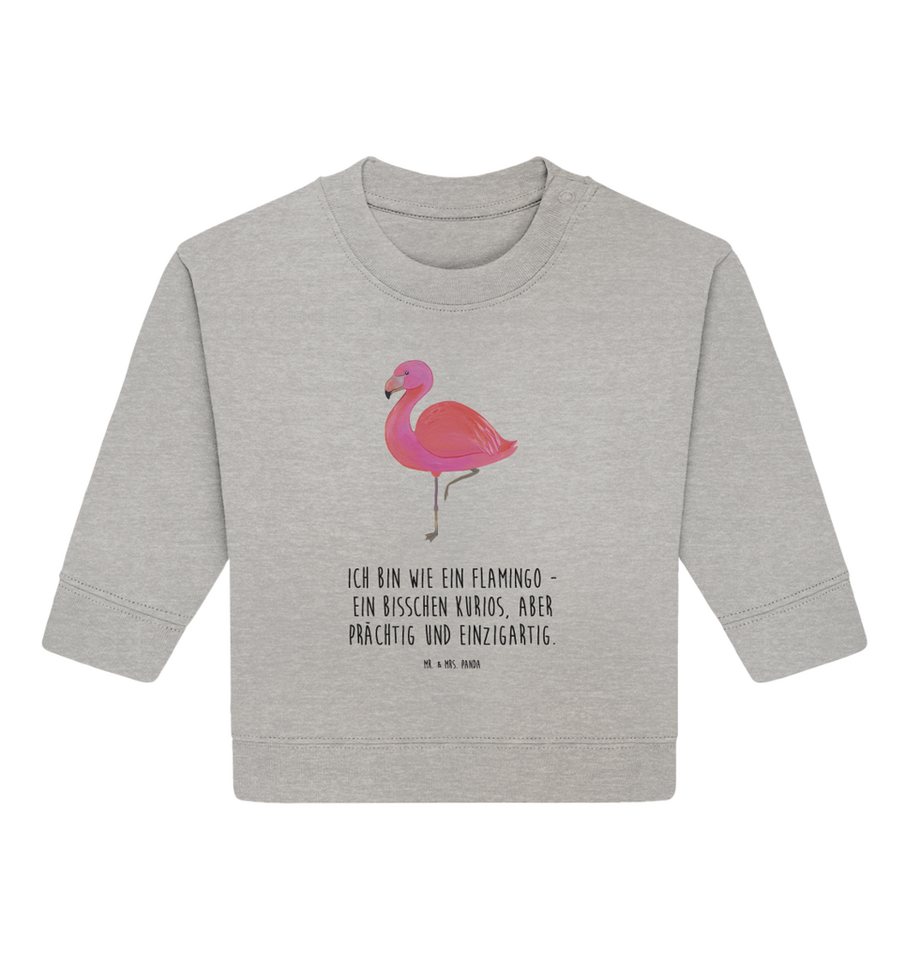 Mr. & Mrs. Panda Longpullover 12. - 18. Monat Flamingo Classic - Heather Grey - Geschenk, Spruch, f (1-tlg) von Mr. & Mrs. Panda