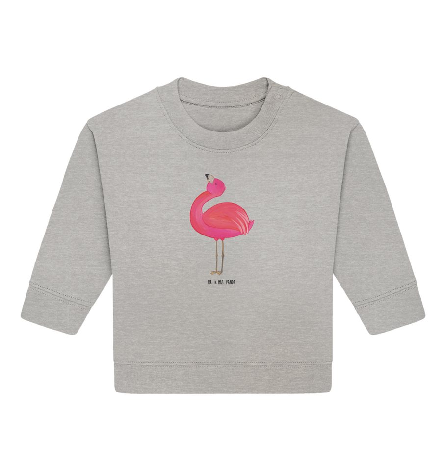 Mr. & Mrs. Panda Longpullover 12. - 18. Monat Flamingo Stolz - Heather Grey - Geschenk, Mama, Selbs (1-tlg) von Mr. & Mrs. Panda