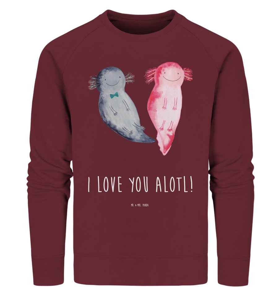 Mr. & Mrs. Panda Longpullover Größe L Axolotl Liebe - Burgundy - Geschenk, Pullover, Heiratsantrag, (1-tlg) von Mr. & Mrs. Panda