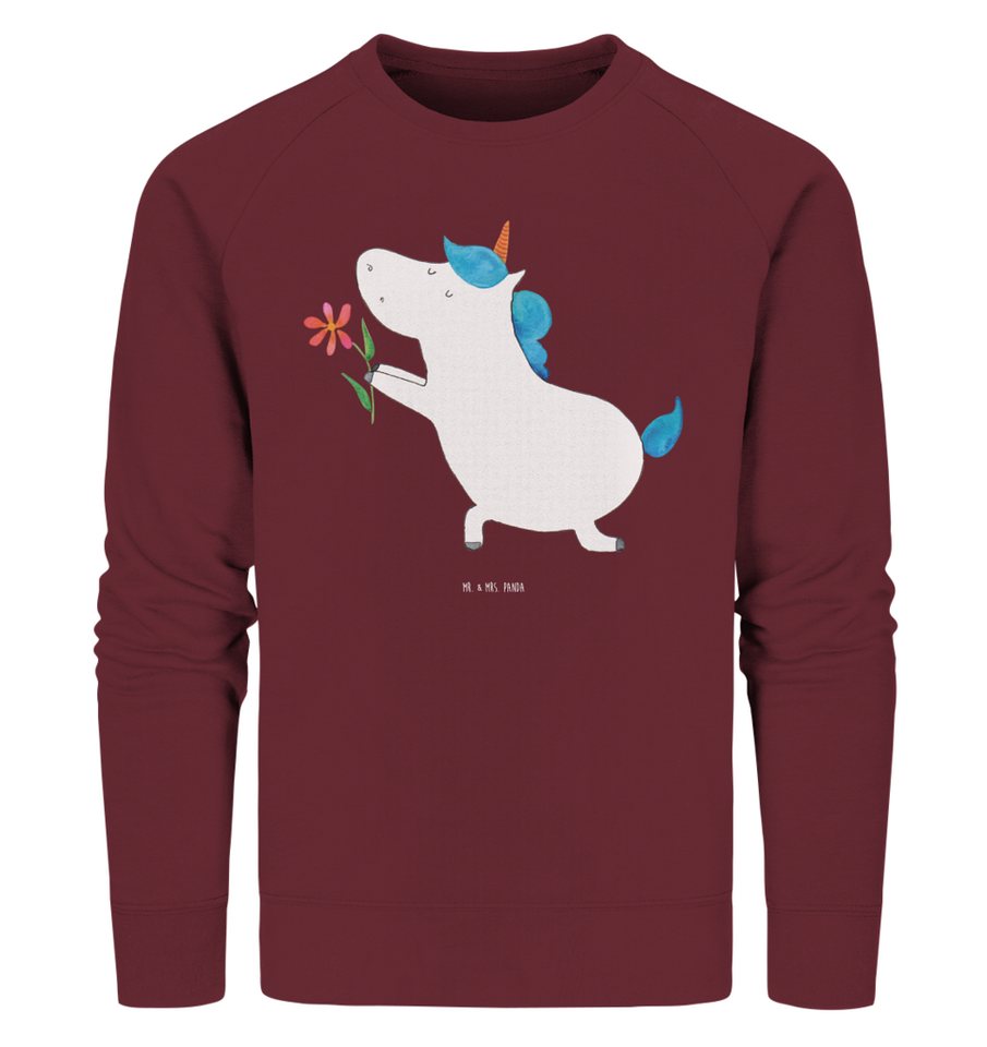 Mr. & Mrs. Panda Longpullover Größe L Einhorn Blume - Burgundy - Geschenk, Pullover Männer, Unicorn (1-tlg) von Mr. & Mrs. Panda