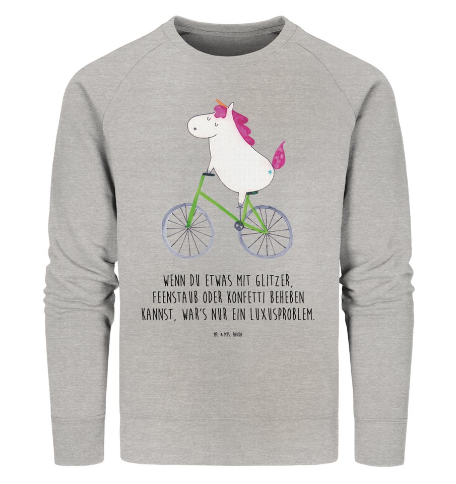 Mr. & Mrs. Panda Longpullover Größe L Einhorn Radfahrer - Heather Grey - Geschenk, Pullover Männer, (1-tlg) von Mr. & Mrs. Panda