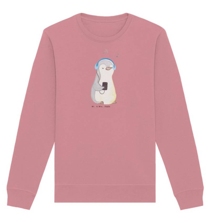 Mr. & Mrs. Panda Longpullover Größe XS Pinguin Musik hören - Canyon Pink - Geschenk, Sweatshirt Fra (1-tlg) von Mr. & Mrs. Panda