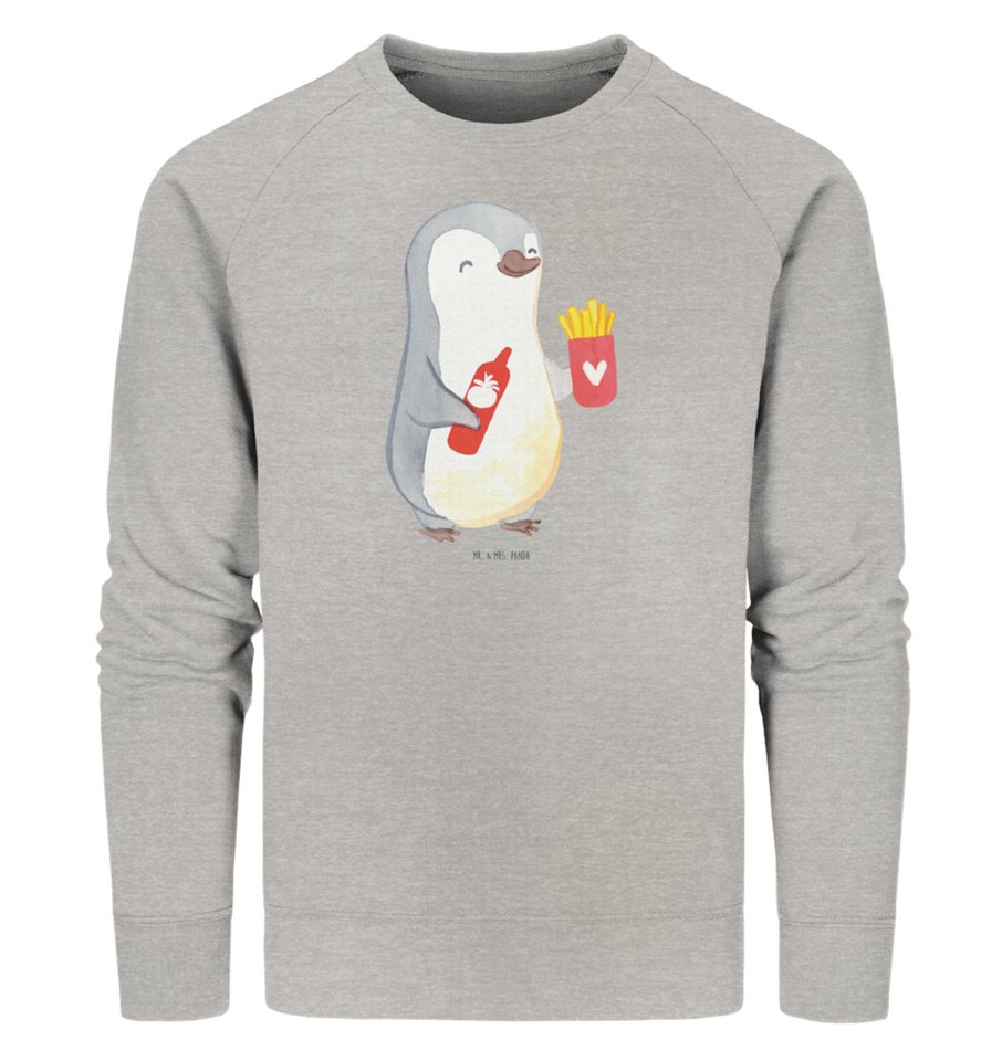 Mr. & Mrs. Panda Longpullover Größe L Pinguin Pommes - Heather Grey - Geschenk, Partner, Sweatshirt (1-tlg) von Mr. & Mrs. Panda