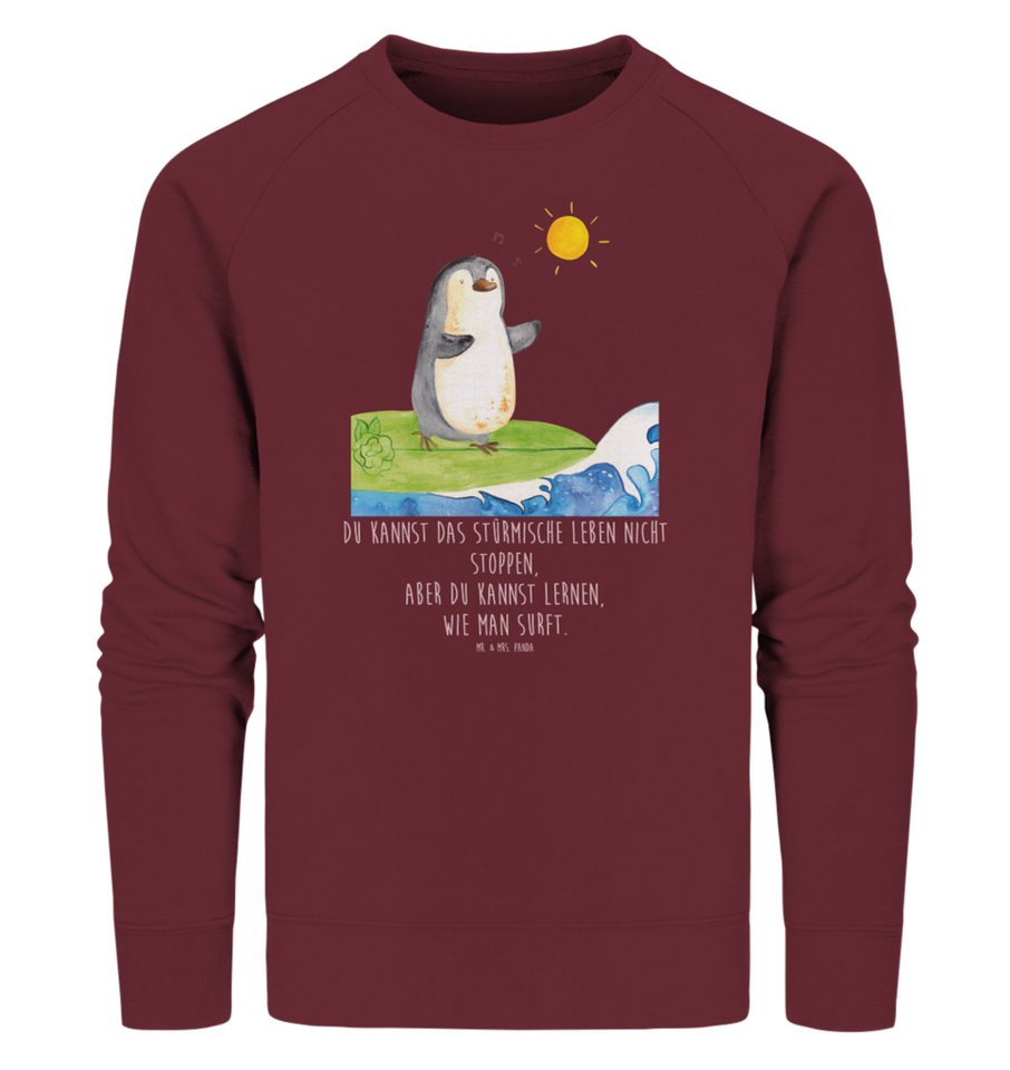 Mr. & Mrs. Panda Longpullover Größe L Pinguin Surfer - Burgundy - Geschenk, Wellen, Urlaub, Sweatsh (1-tlg) von Mr. & Mrs. Panda