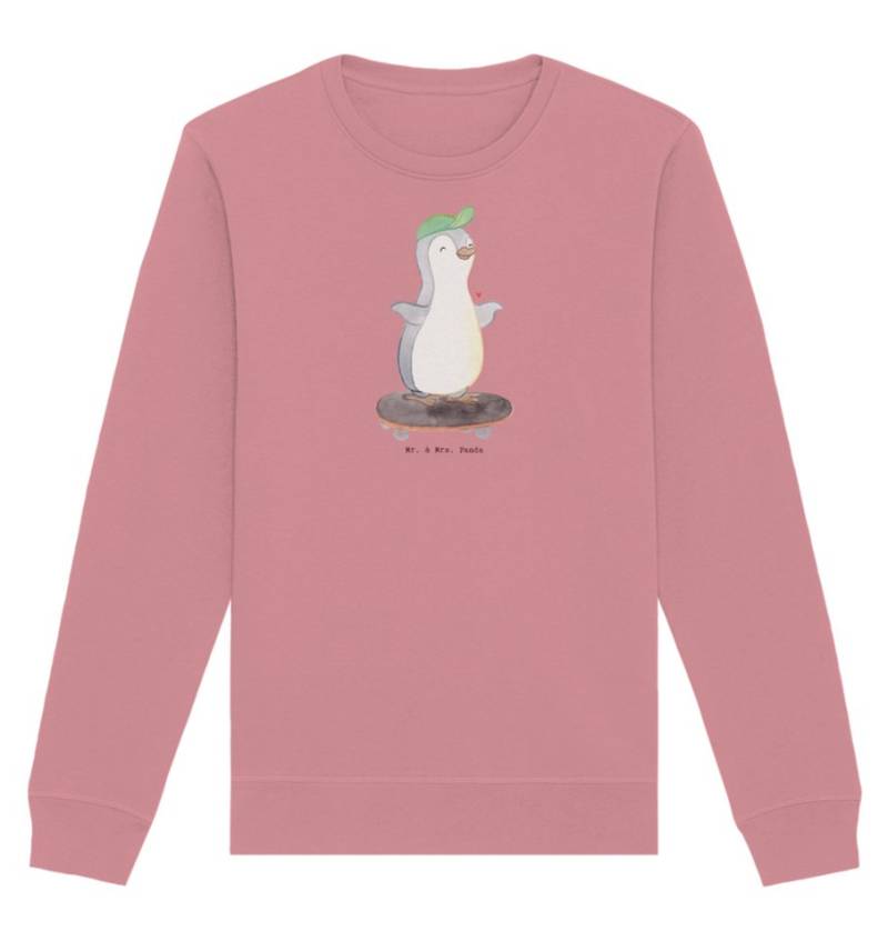 Mr. & Mrs. Panda Longpullover Größe XS Pinguin Skateboarden - Canyon Pink - Geschenk, Unisex, Sweat (1-tlg) von Mr. & Mrs. Panda