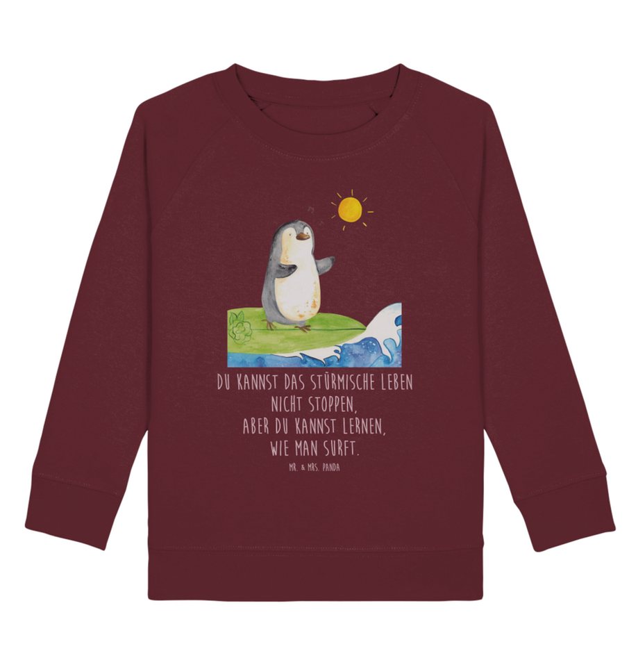 Mr. & Mrs. Panda Longpullunder 12-14 Jahre (152/164) Pinguin Surfer - Burgundy - Geschenk, Pinguine, (1-tlg) von Mr. & Mrs. Panda