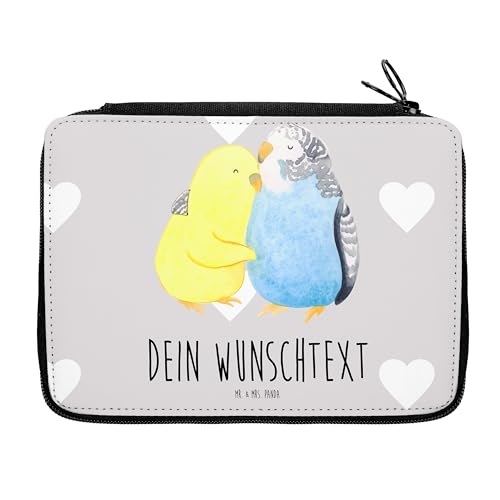 Mr. & Mrs. Panda Personalisierte Federmappe Wellensittich Liebe - Personalisierte Geschenke, glücklich, Grundschule, Jahrestag, Freund, von Mr. & Mrs. Panda