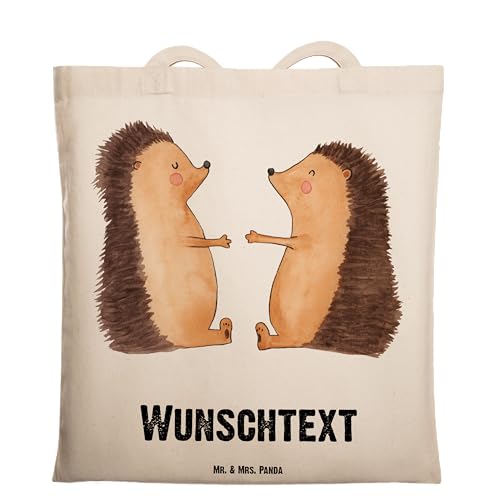 Mr. & Mrs. Panda Personalisierte Tragetasche Igel Liebe - Personalisierte Geschenke, Personalisierte Tasche, Verlobung, Freund, Stoffbeutel mit von Mr. & Mrs. Panda