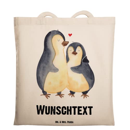 Mr. & Mrs. Panda Personalisierte Tragetasche Pinguin umarmend - Personalisierte Geschenke, Liebesbeweis, Personalisierte Tasche, Umarmung, von Mr. & Mrs. Panda