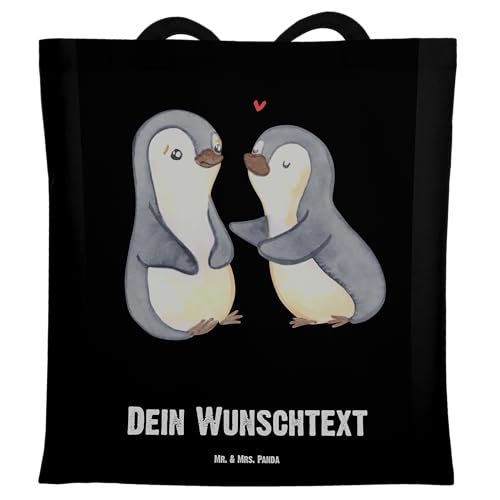 Mr. & Mrs. Panda Personalisierte Tragetasche Pinguine trösten - Personalisierte Geschenke, Hochzeitstag, Jahrestag, Personalisierter Beutel, von Mr. & Mrs. Panda