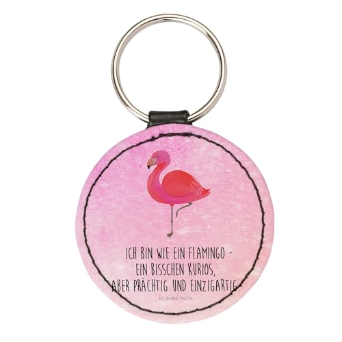 Mr. & Mrs. Panda Rund Schlüsselanhänger Flamingo Classic - Geschenk, für mich, Freundinnen, Schutzengel, Glücksbringer, einzigartig, Einzigartig, von Mr. & Mrs. Panda