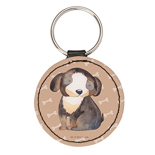 Mr. & Mrs. Panda Rund Schlüsselanhänger Hund entspannt - Geschenk, Schutzengel, schwarzer Hund, Hundemotiv, Hundebesitzer, Taschenanhänger, Haustier, von Mr. & Mrs. Panda