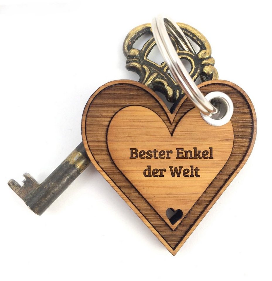 Mr. & Mrs. Panda Schlüsselanhänger Enkel - Bambus - Geschenk, Kind von Sohn, Enkelsohn, Herz, Taschenanh (Packung, 1-tlg., Schlüsselanhänger Herz), Nachhaltiges Material von Mr. & Mrs. Panda
