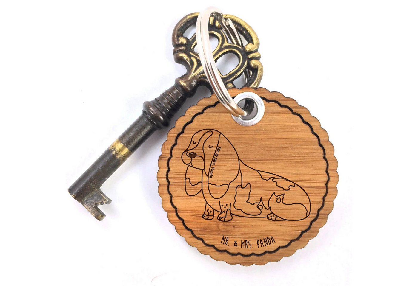 Mr. & Mrs. Panda Schlüsselanhänger Hund Basset Hound - Transparent - Geschenk, Hundebesitzer, Hundemotiv (Packung, 1-tlg., Rundwelle Schlüsselanhänger Hund Basset Hound), Atemberaubende Designs von Mr. & Mrs. Panda
