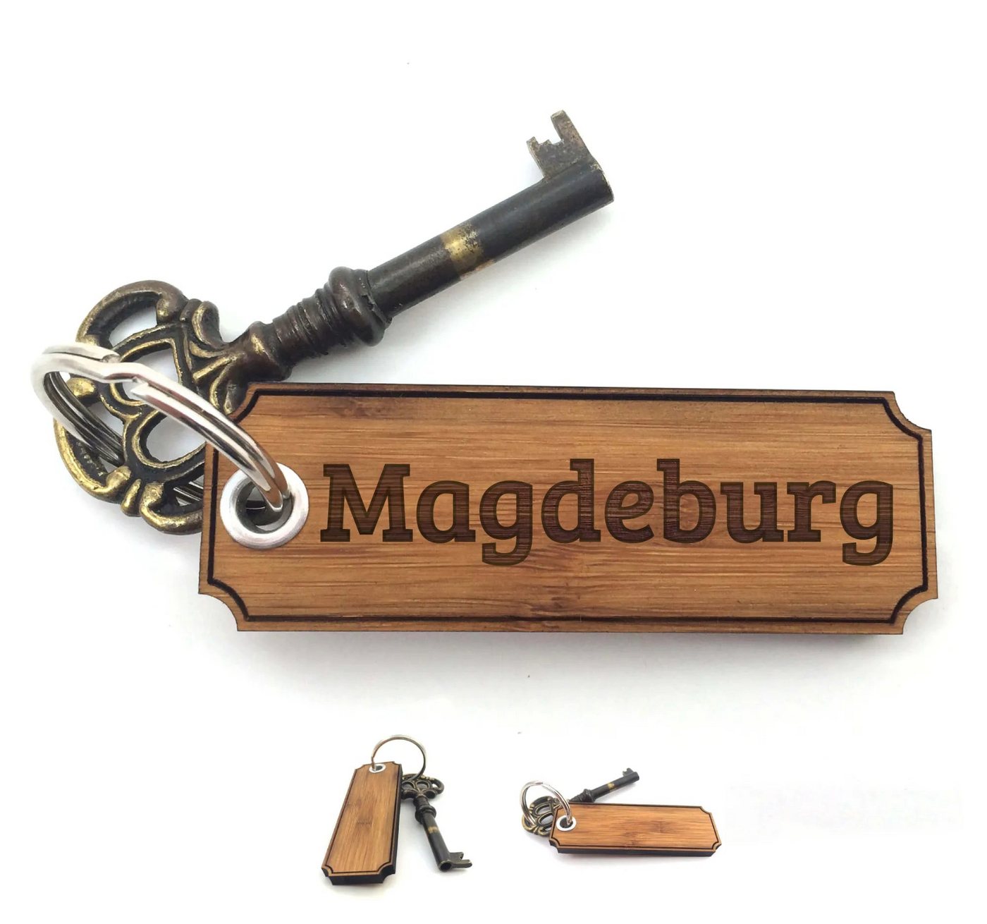 Mr. & Mrs. Panda Schlüsselanhänger Magdeburg - Bambus - Geschenk, Glücksbringer, Schlüsselbund, Geschenk (Packung, 1-tlg., Schlüsselanhänger Classic Gravur), Mit Naturöl versiegelt von Mr. & Mrs. Panda