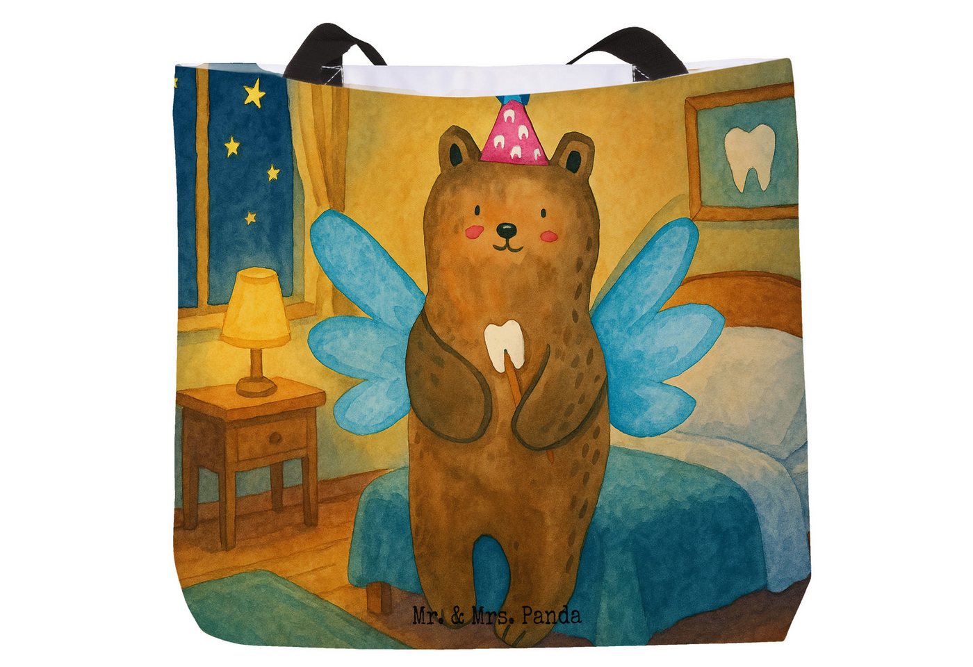Mr. & Mrs. Panda Shopper Bär Zahnfee Design, Shopper, Weiß, Schultertasche, Schultasche, Teddy (Packung, 1-tlg) von Mr. & Mrs. Panda