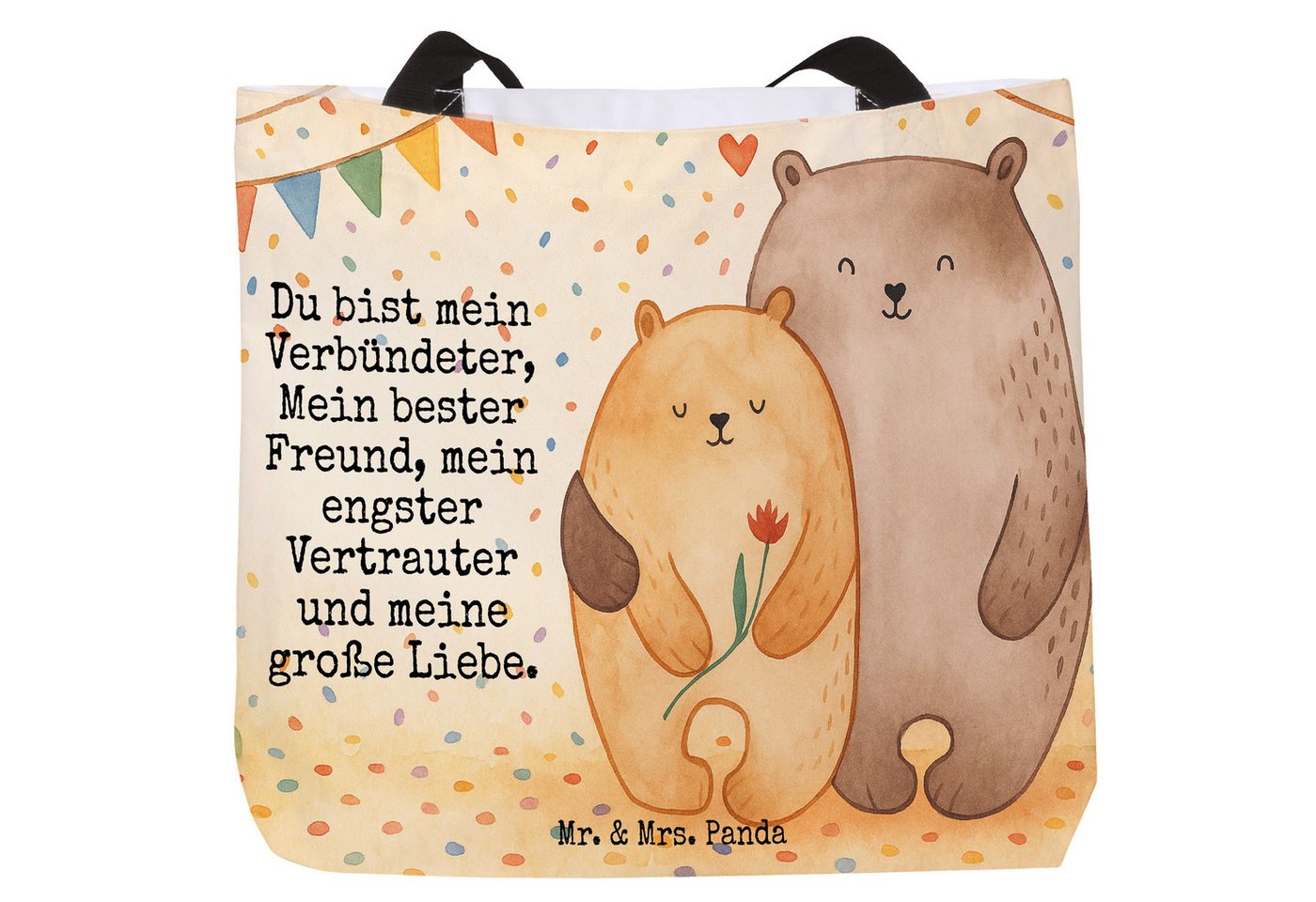 Mr. & Mrs. Panda Shopper Bären Liebe Design, Shopper, Weiß, Schultertasche, Hochzeitstag, Kusc (Packung, 1-tlg) von Mr. & Mrs. Panda