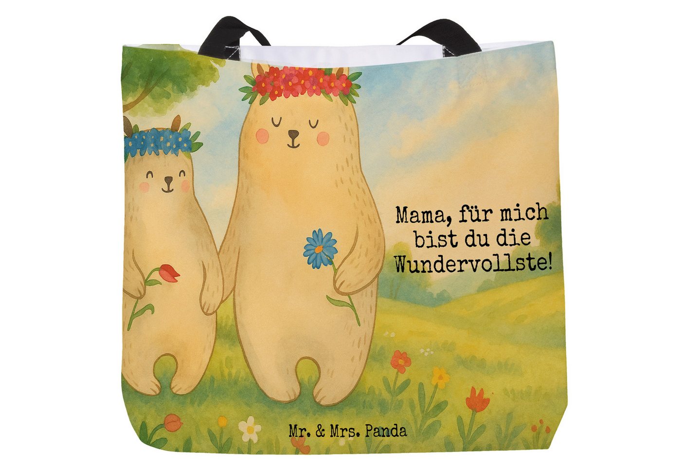 Mr. & Mrs. Panda Shopper Bären mit Blumenkranz Design, Shopper, Weiß, Kind, Ausflug, Einkaufst (Packung, 1-tlg) von Mr. & Mrs. Panda