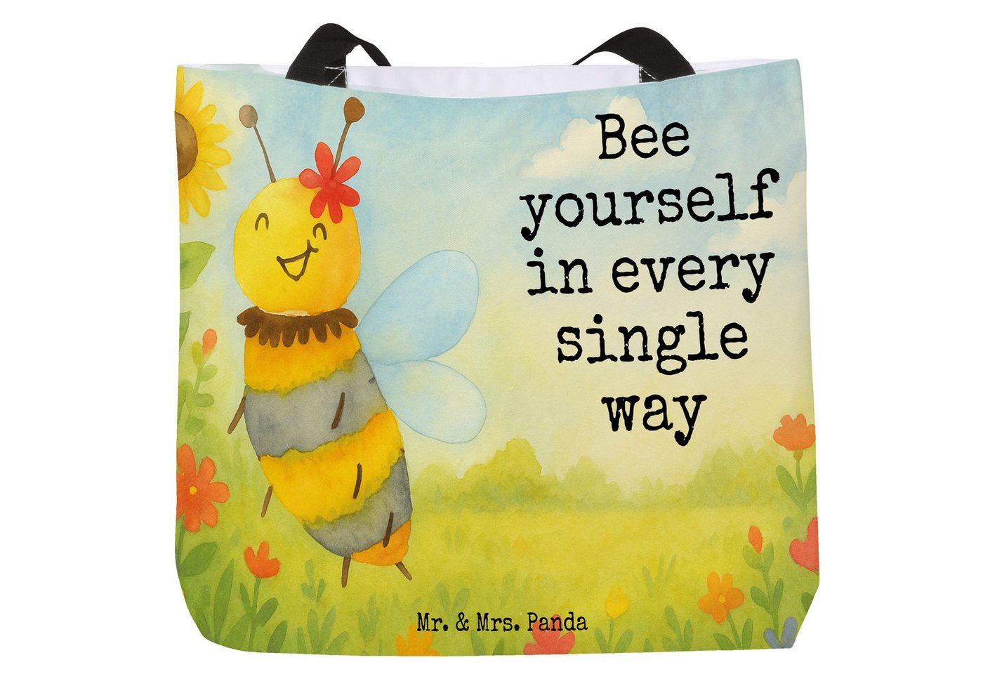 Mr. & Mrs. Panda Shopper Biene Blume Design, Shopper, Weiß, Einkaufstasche, Schultertasche, St (Packung, 1-tlg) von Mr. & Mrs. Panda