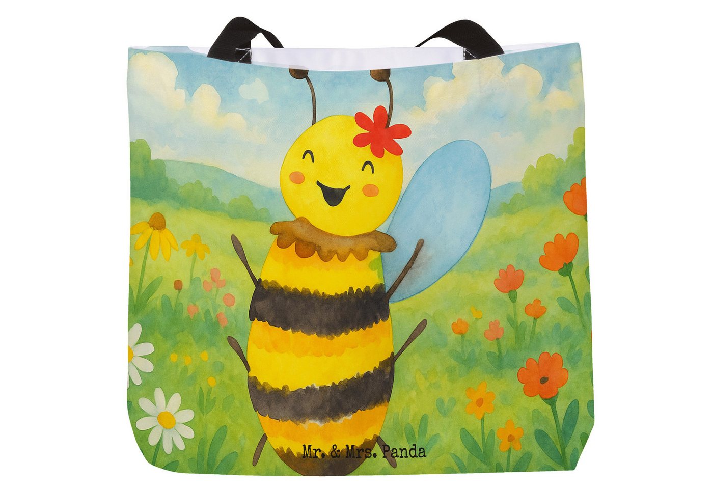 Mr. & Mrs. Panda Shopper Biene Happy Design, Shopper, Weiß, Strandtasche, Tüte, Schultertasche (Packung, 1-tlg) von Mr. & Mrs. Panda