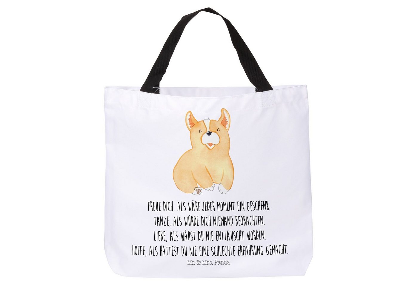 Mr. & Mrs. Panda Shopper Corgie - Weiß - Geschenk, Einkaufsbeutel, Hund, Tragebeutel, Tasche, (1-tlg), Individuelles Design von Mr. & Mrs. Panda