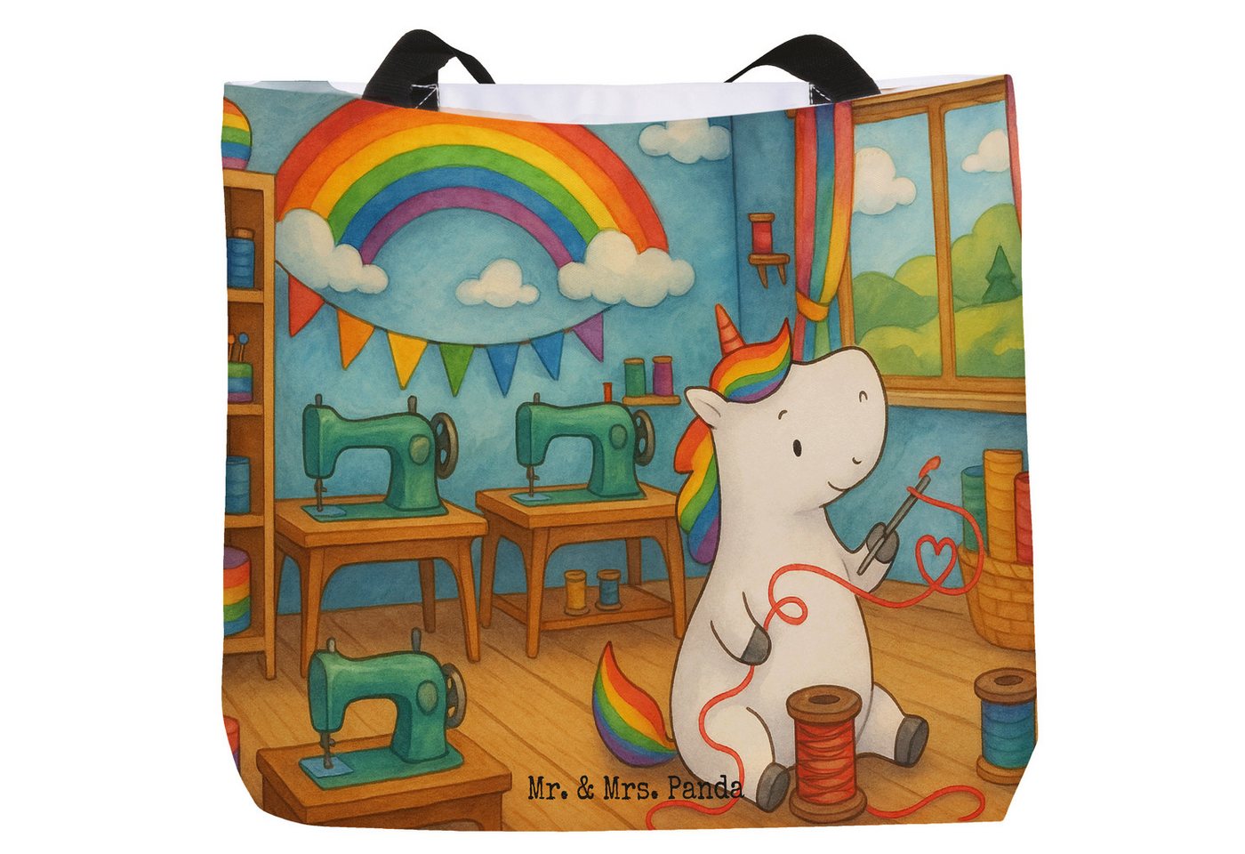 Mr. & Mrs. Panda Shopper Einhorn Näherin Design, Shopper, Weiß, Mädchen, Freundin, Statementbe (Packung, 1-tlg) von Mr. & Mrs. Panda
