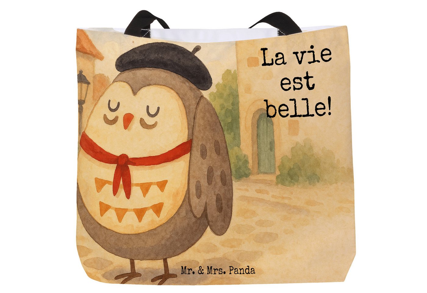 Mr. & Mrs. Panda Shopper Eule Frankreich Design, Shopper, Weiß, Einkaufstasche, Spruch, Schult (Packung, 1-tlg) von Mr. & Mrs. Panda