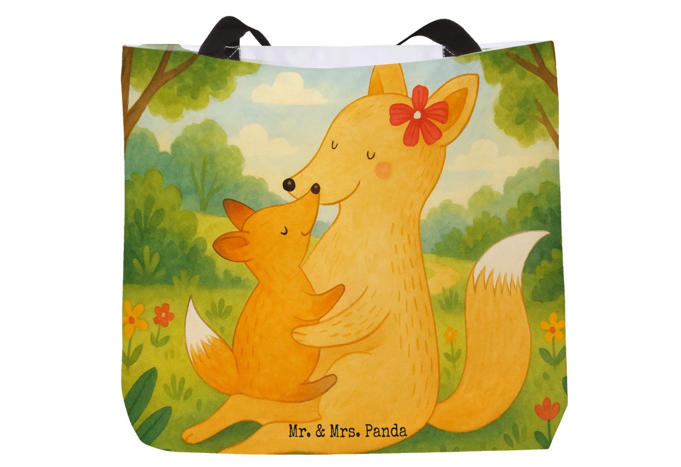 Mr. & Mrs. Panda Shopper Fuchs Mama Design - Weiß - Geschenk, Kind, Opa, Muttertag, Einkaufsta (Packung, 1-tlg., Shopper Fuchs Mama & Kind), Einzigartiges Design von Mr. & Mrs. Panda