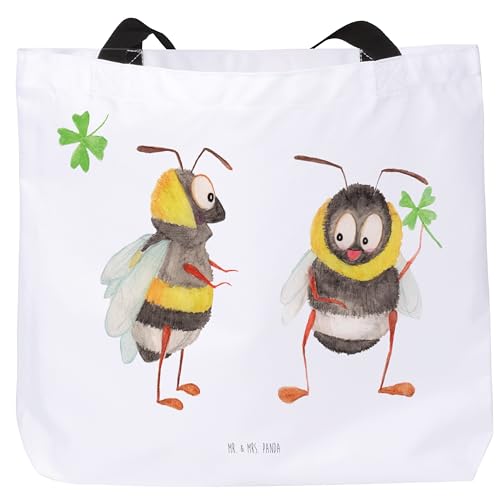 Mr. & Mrs. Panda Shopper Hummeln mit Kleeblatt - Geschenk, Einkaufsbeutel, Alltagstasche, Tiere, Biene, Tasche, Spruch fröhlich, glücklich werden, von Mr. & Mrs. Panda