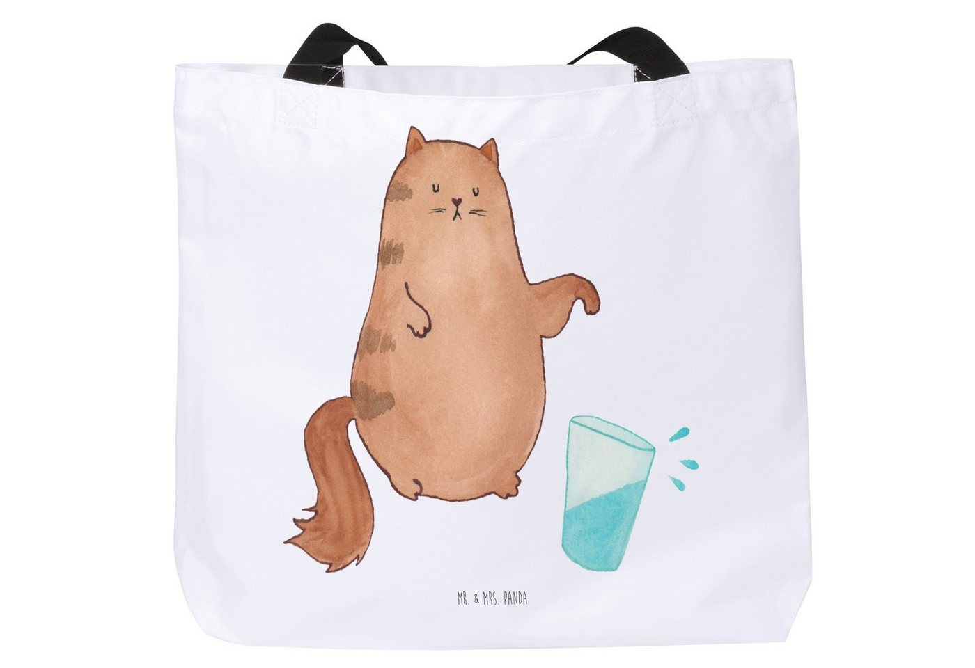 Mr. & Mrs. Panda Shopper Katze Wasserglas - Weiß - Geschenk, Strandtasche, Schultasche, Freize (1-tlg), Individuelles Design von Mr. & Mrs. Panda