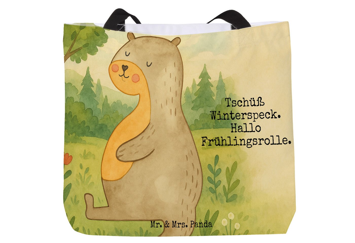 Mr. & Mrs. Panda Shopper Otter Bauch Design - Weiß - Geschenk, zufrieden, Fischotter, Essen. f (Packung, 1-tlg., Shopper Otter Bauch), Ergonomischer Griff von Mr. & Mrs. Panda