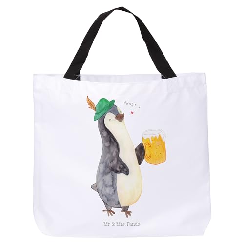 Mr. & Mrs. Panda Shopper Pinguin Bier - Geschenk, Feierabend, Alltagstasche, Tragebeutel, Oktoberfest, Bierchen, Strandtasche, Freizeittasche, von Mr. & Mrs. Panda