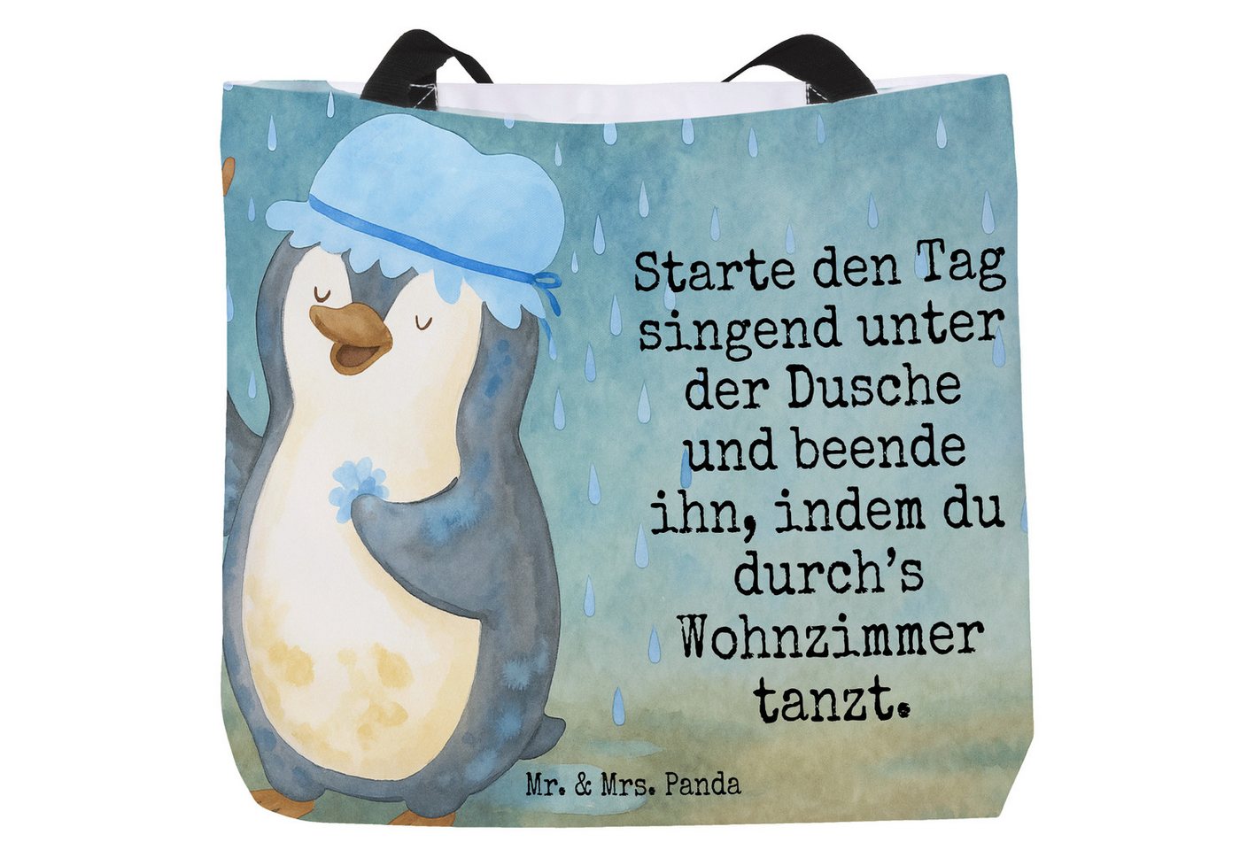 Mr. & Mrs. Panda Shopper Pinguin Duschen Design, Shopper, Weiß, Duschkonzert, Schultertasche, (Packung, 1-tlg) von Mr. & Mrs. Panda