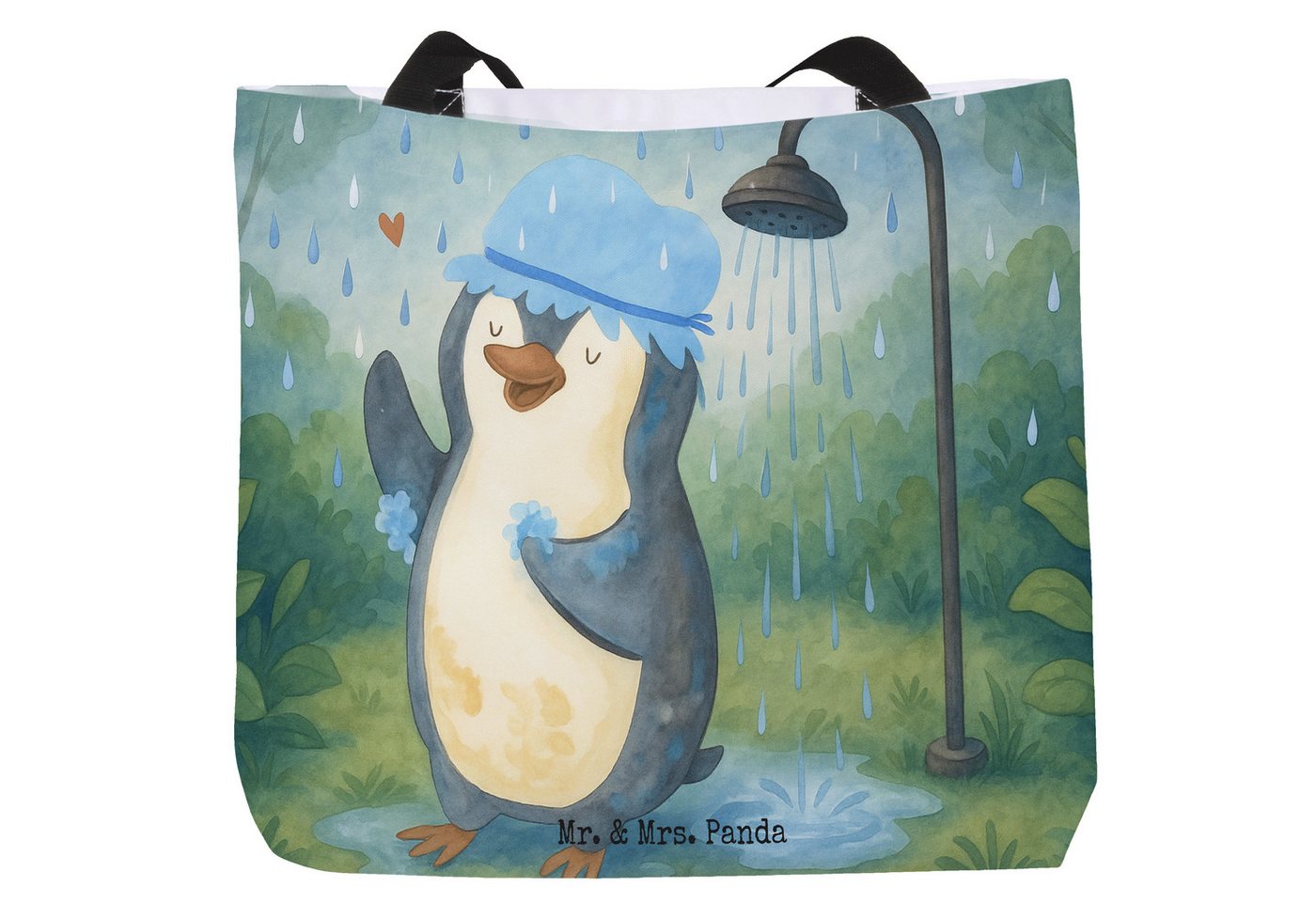 Mr. & Mrs. Panda Shopper Pinguin Duschen Design, Shopper, Weiß, Neustart, Schultertasche, Dusc (Packung, 1-tlg) von Mr. & Mrs. Panda
