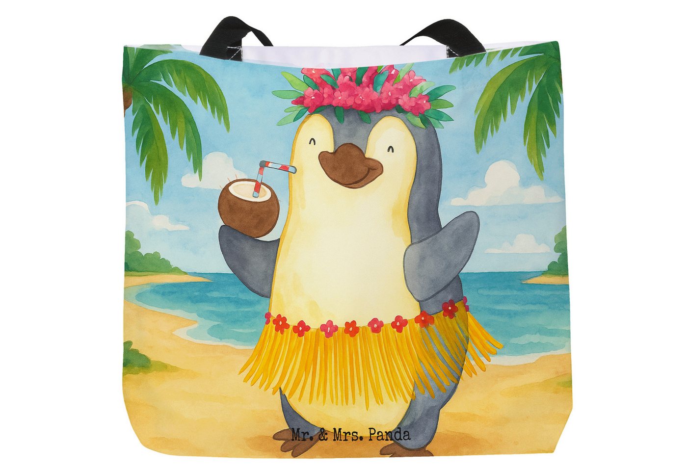 Mr. & Mrs. Panda Shopper Pinguin Kokosnuss Design, Shopper, Weiß, Schultertasche, Einkaufstasc (Packung, 1-tlg) von Mr. & Mrs. Panda