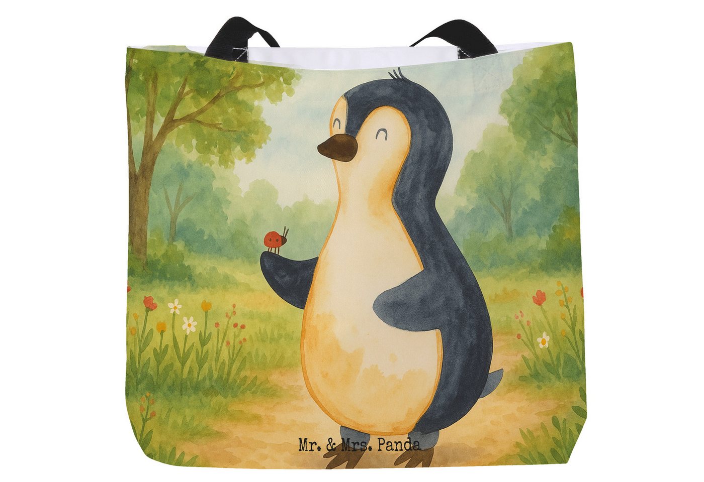 Mr. & Mrs. Panda Shopper Pinguin Marienkäfer Design, Shopper, Weiß, XL, Schultertasche, Liebe, (Packung, 1-tlg) von Mr. & Mrs. Panda