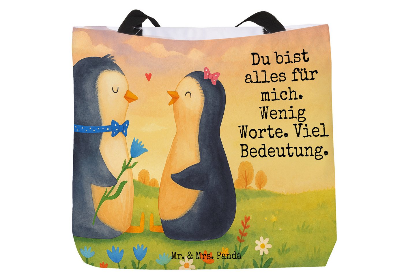 Mr. & Mrs. Panda Shopper Pinguin Pärchen Design, Shopper, Weiß, Ausflug, Schultertasche, Hochz (Packung, 1-tlg) von Mr. & Mrs. Panda
