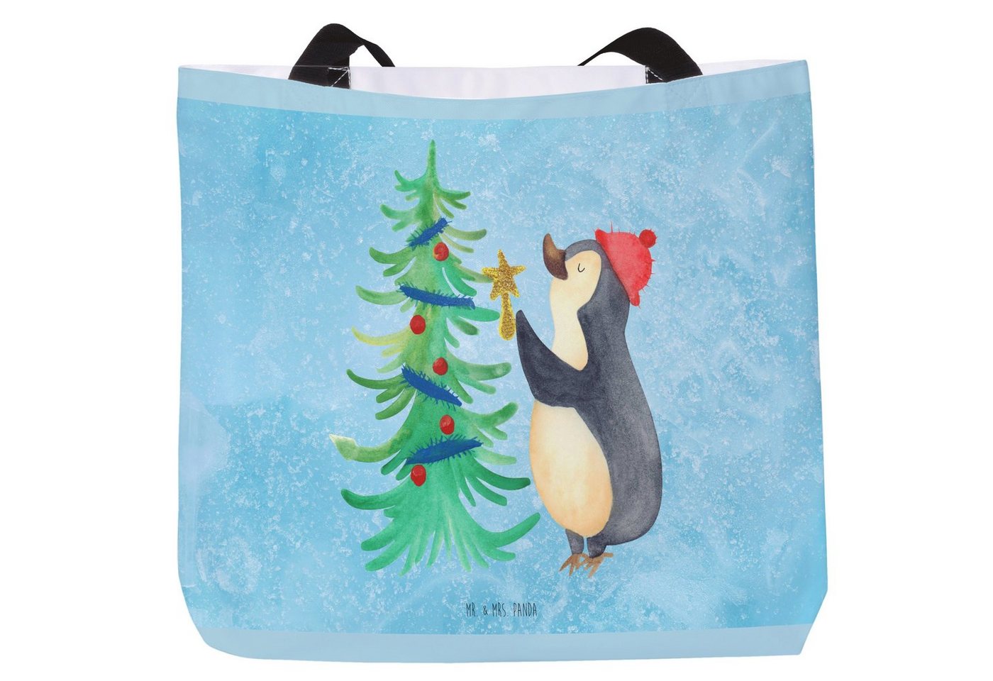 Mr. & Mrs. Panda Shopper Pinguin Weihnachtsbaum - Eisblau - Geschenk, Weihnachten, Winter, Beu (1-tlg), Individuelles Design von Mr. & Mrs. Panda