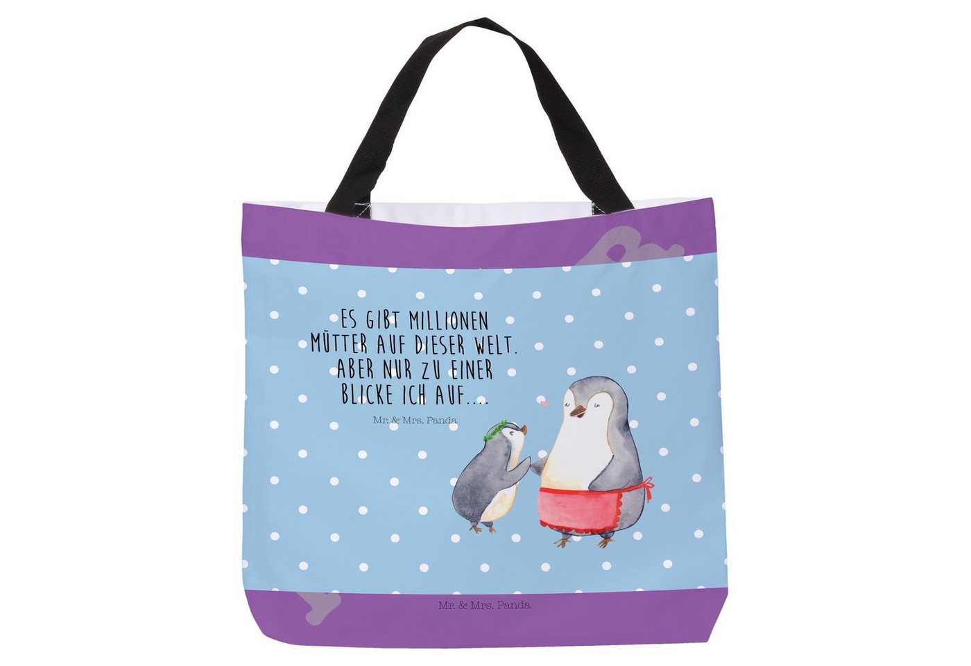 Mr. & Mrs. Panda Shopper Pinguin mit Kind - Blau Pastell - Geschenk, Pinguine, Oma, Schwester, (1-tlg), Individuelles Design von Mr. & Mrs. Panda