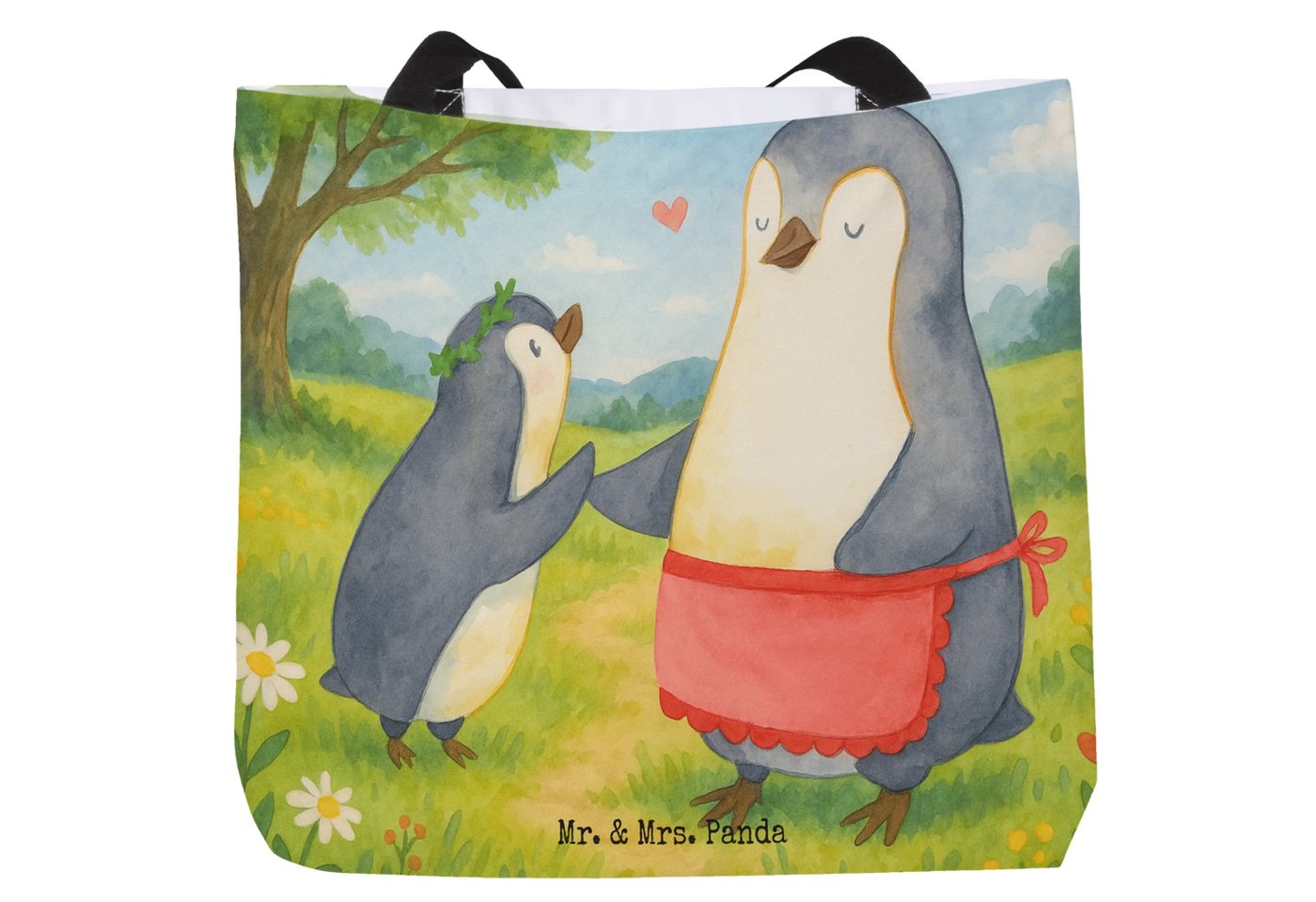 Mr. & Mrs. Panda Shopper Pinguin mit Kind Design - Weiß - Geschenk, Vatertag, Muttertag, Mutti (Packung, 1-tlg., Shopper Pinguin mit Kind), Kreative Designs von Mr. & Mrs. Panda