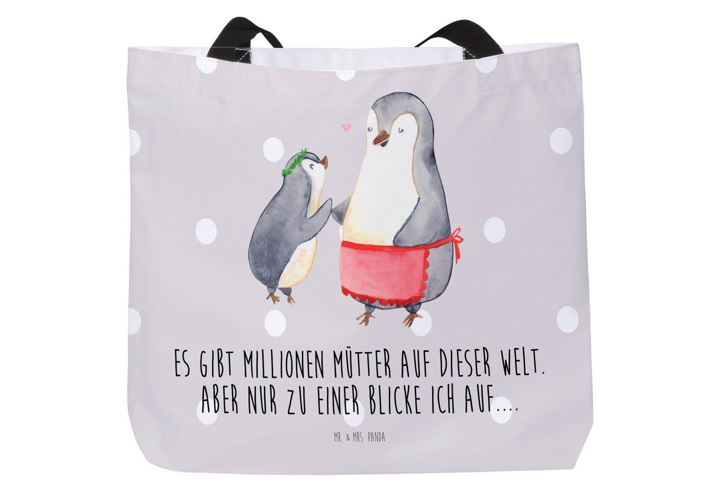 Mr. & Mrs. Panda Shopper Pinguin mit Kind - Grau Pastell - Geschenk, Muttertag, Beutel, Mom, V (1-tlg), Vielseitig nutzbar von Mr. & Mrs. Panda