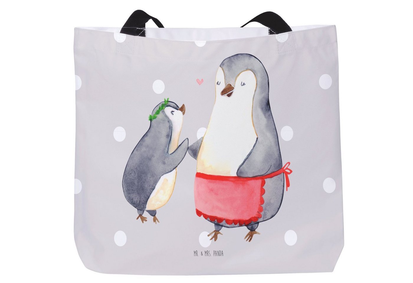 Mr. & Mrs. Panda Shopper Pinguin mit Kind - Grau Pastell - Geschenk, Vatertag, Mama, Einkaufst (1-tlg), Einzigartige Designs von Mr. & Mrs. Panda