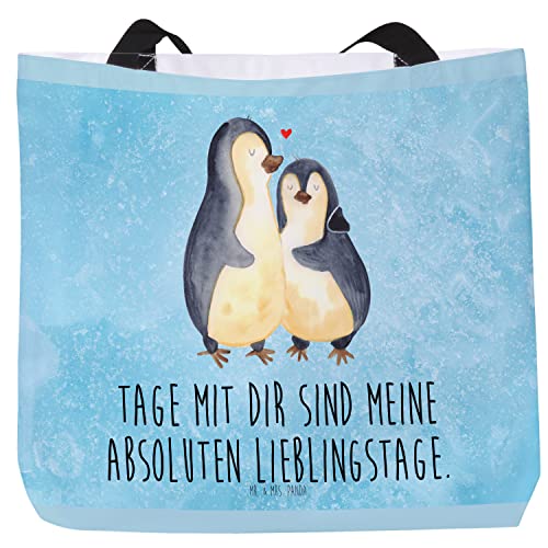 Mr. & Mrs. Panda Shopper Pinguin umarmend - Geschenk, Jahrestag, Einkaufsbeutel, Hochzeit, Umarmung, Liebe, Schulbeutel, Freizeittasche, Paar, von Mr. & Mrs. Panda