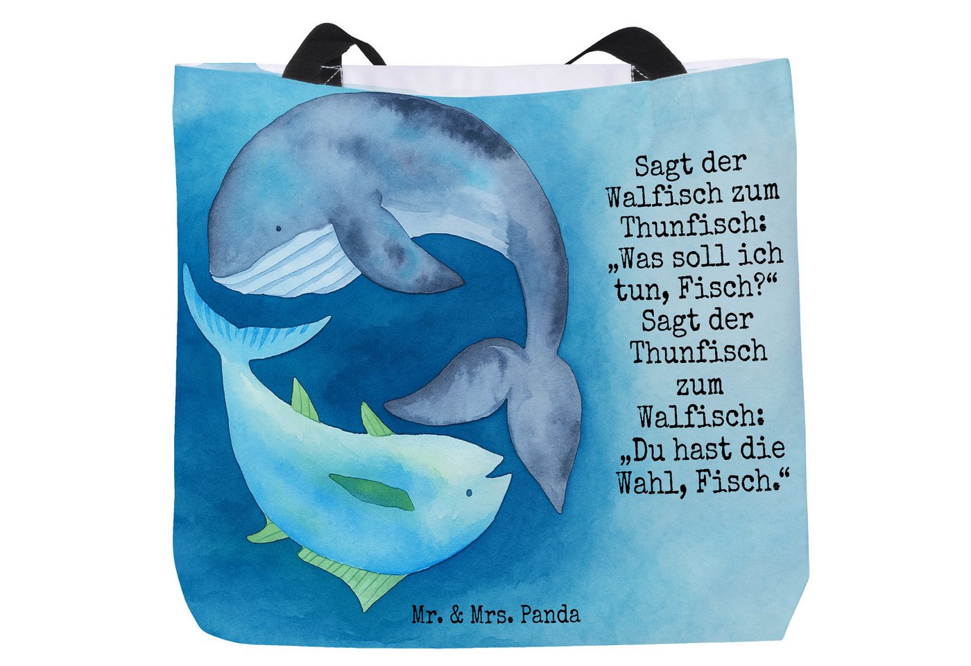 Mr. & Mrs. Panda Shopper Walfisch Thunfisch Design, Shopper, Weiß, Schultertasche, XL, Ausflug (Packung, 1-tlg) von Mr. & Mrs. Panda