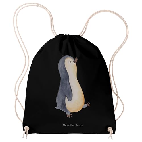 Mr. & Mrs. Panda Sportbeutel Pinguin marschierend - Geschenk, Tasche, Stoffbeutel, Sporttasche, Turnbeutel, Pinguine, Frühaufsteher, Schwester von Mr. & Mrs. Panda