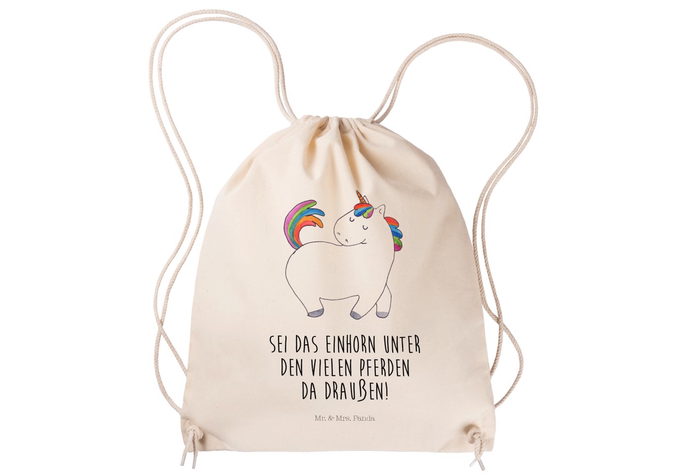 Mr. & Mrs. Panda Sporttasche Einhorn Stolzieren - Transparent - Geschenk, Sportbeutel Kinder, Einh (1-tlg), Design trifft Funktion von Mr. & Mrs. Panda